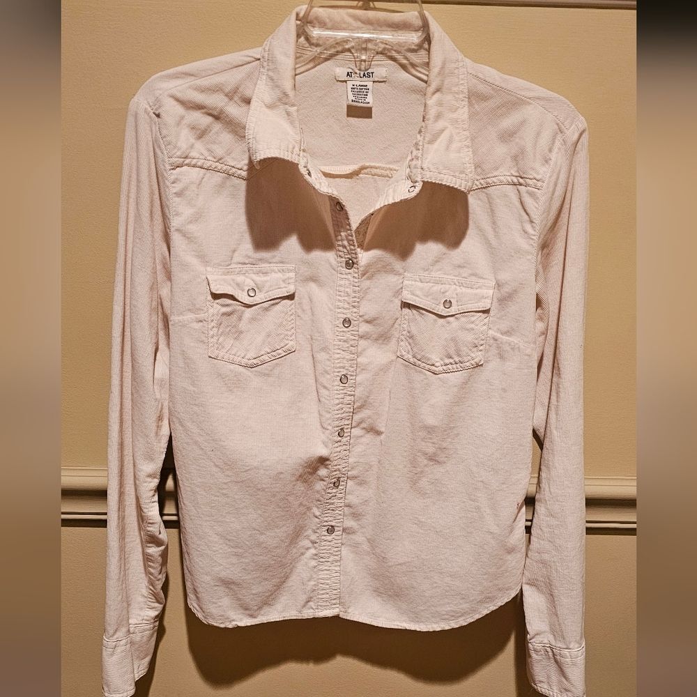 Girls Ivory Cotton Corduroy Cream With Decorstove Buttons Shirt Size XL